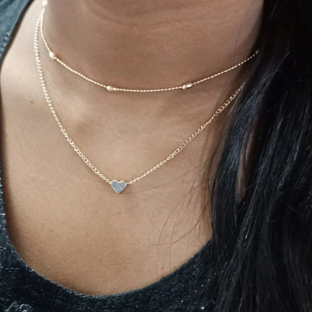 Heart Layered Double Chunky Chain Necklace - Picture 4 of 4